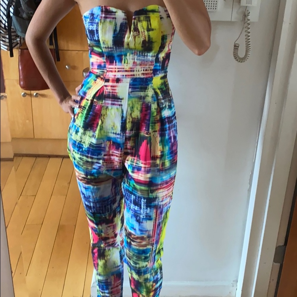 Colorful strapless structured jumpsuit